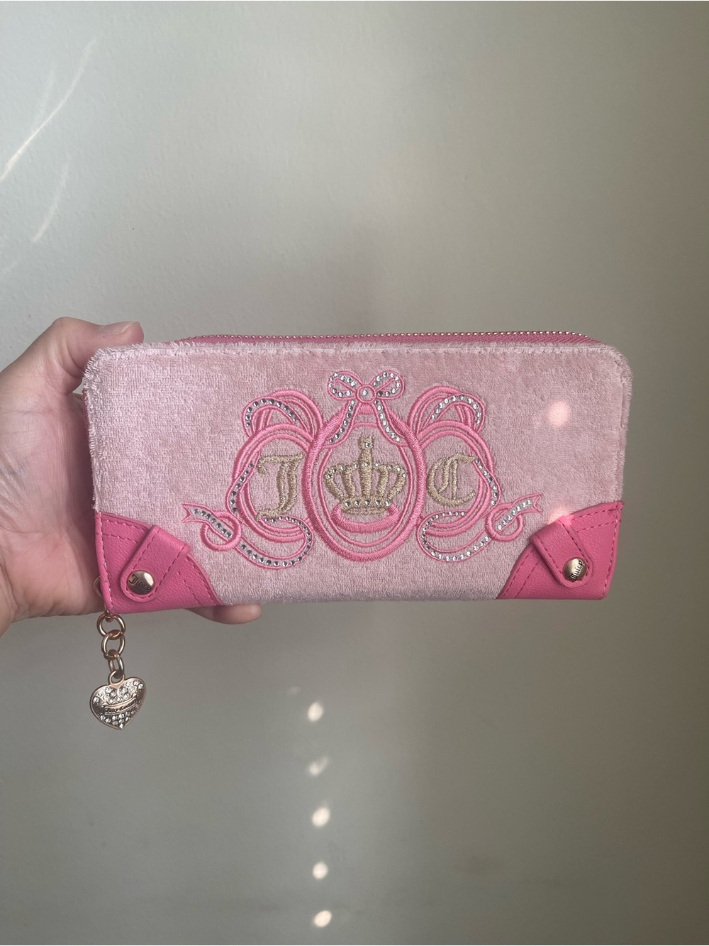 Juicy Couture Pink Velvet Crown Zip-Around Wallet